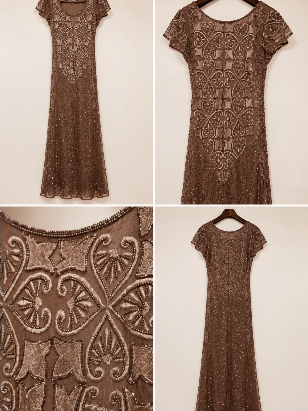 Brown Beaded Embellished Maxi Evening Gown Formal Wedding Guest Dress 
✨ - Picture 3 of 4